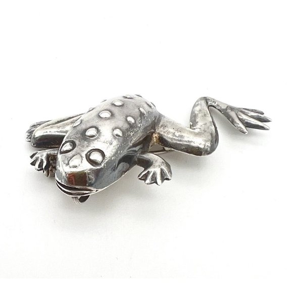 Vintage Sterling FROG Brooch Pendant Pin Figural Puffy Spotted Marked 925 Silver - Picture 3 of 5